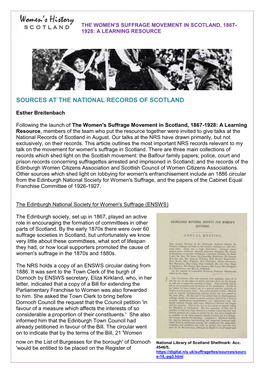 WHS Suffrage Scotland – Sources at the National Records of Scotland