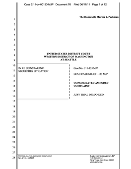 Coinstar, Inc. Securities Litigation 11-CV-00133-Consolidated