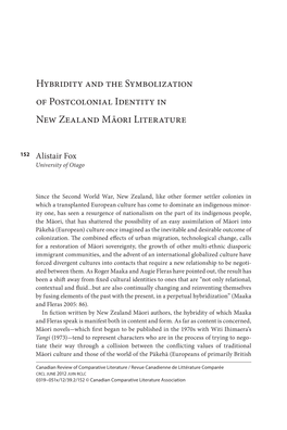 Hybridity and the Symbolization of Postcolonial Identity in New Zealand Māori Literature