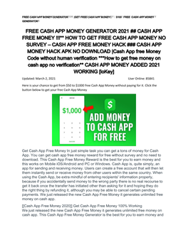 Free Cash App Money Generator |Get Free Cash App Money | $100 Free C Ash App Money Generator