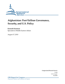 Afghanistan: Post-Taliban Governance, Security, and U.S. Policy