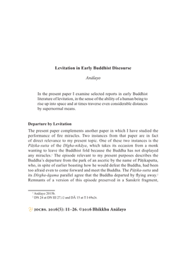 Levitation in Early Buddhist Discourse Anālayo . 6(5)