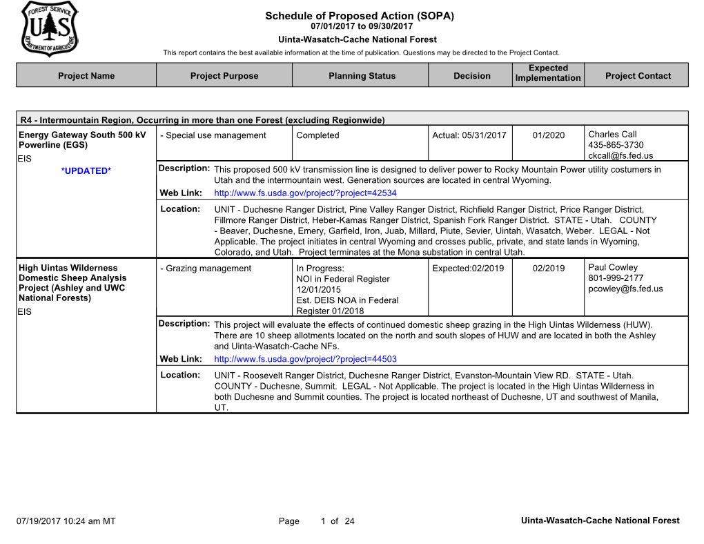 Schedule of Proposed Action (SOPA)