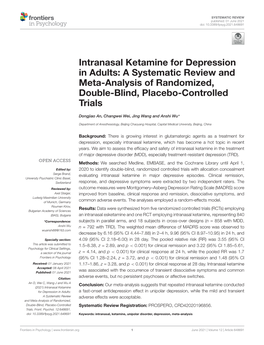 Intranasal Ketamine for Depression in Adults: a Systematic Review and Meta-Analysis of Randomized, Double-Blind, Placebo-Controlled Trials