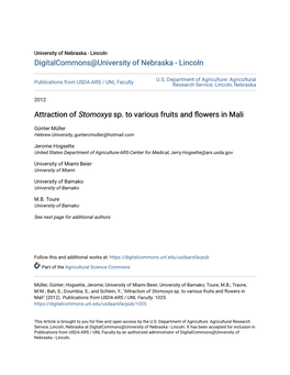 Attraction of &lt;I&gt;Stomoxys&lt;/I&gt; Sp. to Various Fruits and Flowers in Mali