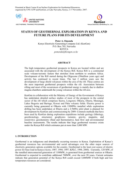 Geothermal Potential of the Kenya Rift