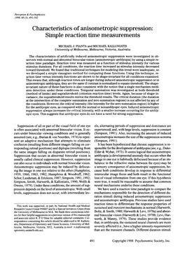 Characteristics of Anisometropic Suppression: Simple Reaction Time