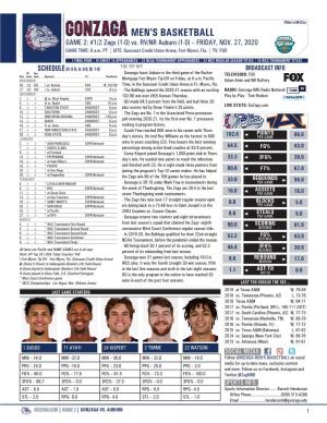 Men's Basketball Page 1/2 Player Highs Analysis As of Nov 26, 2020 All Games