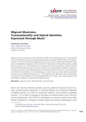 Migrant Musicians. Transnationality and Hybrid Identities Expressed Through Music1