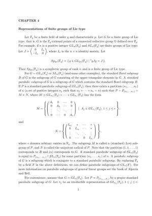 CHAPTER 4 Representations of Finite Groups of Lie Type Let Fq Be a Finite