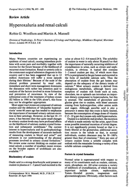 Hyperoxaluria and Renal Calculi Robin G