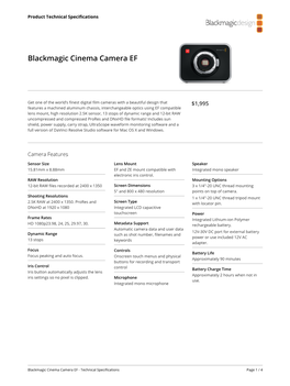 Blackmagic Design: Cinema Cameras Tech Specs