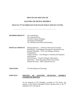 Minutes of Meeting of Glenties Municipal District