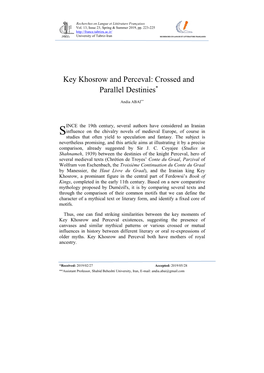 Key Khosrow and Perceval: Crossed and Parallel Destinies*