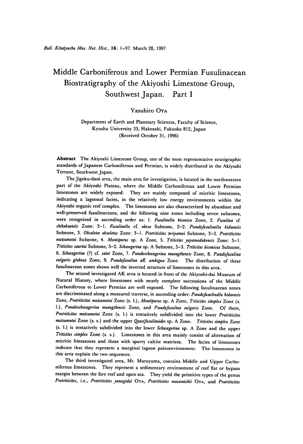 Biostratigraphy of the Akiyoshi Limestone Group, Southwest Japan