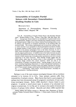 Intractability of Complex Partial Seizure with Secondary Generalization: Kindling Studies in Cats