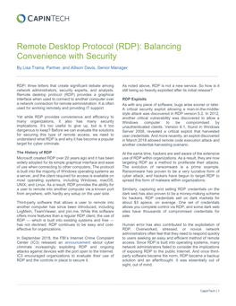 Remote Desktop Protocol (RDP): Balancing Convenience with Security