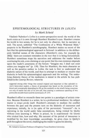 EPISTEMOLOGICAL STRUCTURES in LOLITA by Mark Scheid