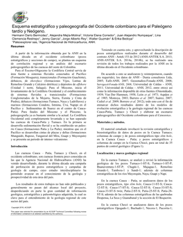 Esquema Estratigráfico Y Paleogeografía Del Occidente Colombiano Para El Paleógeno Tardío Y Neógeno