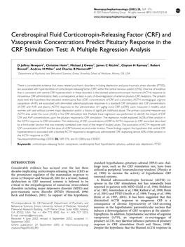 Cerebrospinal Fluid Corticotropin-Releasing Factor (CRF)