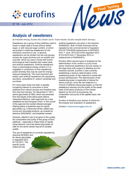 Analysis of Sweeteners by Friederike Heising, Eurofins DILU Gmbh, and Dr