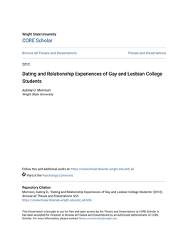 Dating and Relationship Experiences of Gay and Lesbian College Students