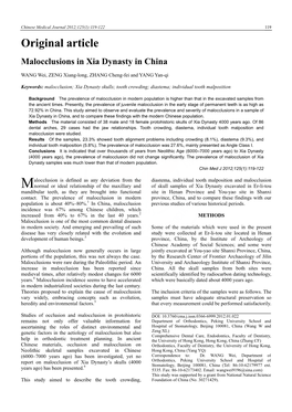 Original Article Malocclusions in Xia Dynasty in China