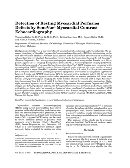 Detection of Resting Myocardial Perfusion Defects by Sonovue Myocardial Contrast Echocardiography