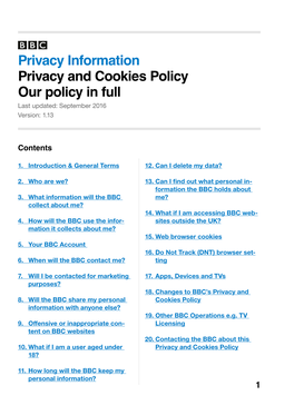 20. Contacting the BBC About This Privacy and Cookies Policy