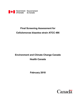 Final Screening Assessment for Cellulomonas Biazotea Strain ATCC 486