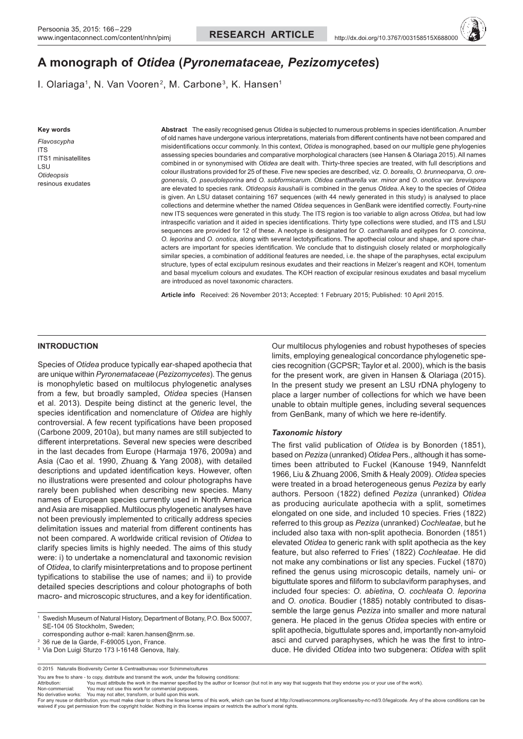 A Monograph of Otidea (Pyronemataceae, Pezizomycetes)