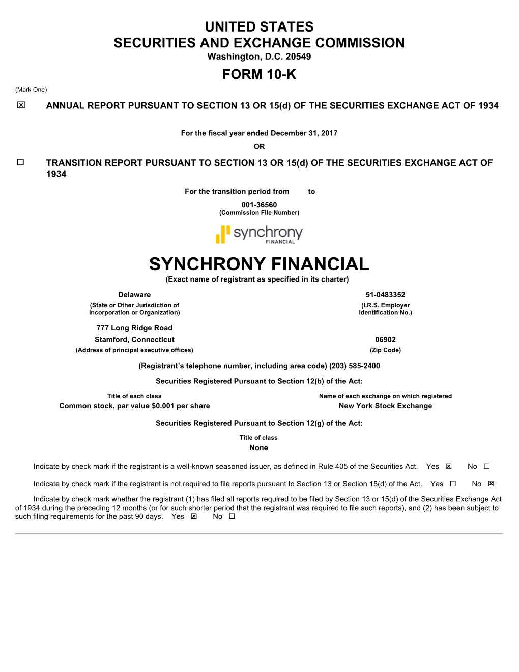 SYNCHRONY FINANCIAL (Exact Name of Registrant As Specified in Its Charter)