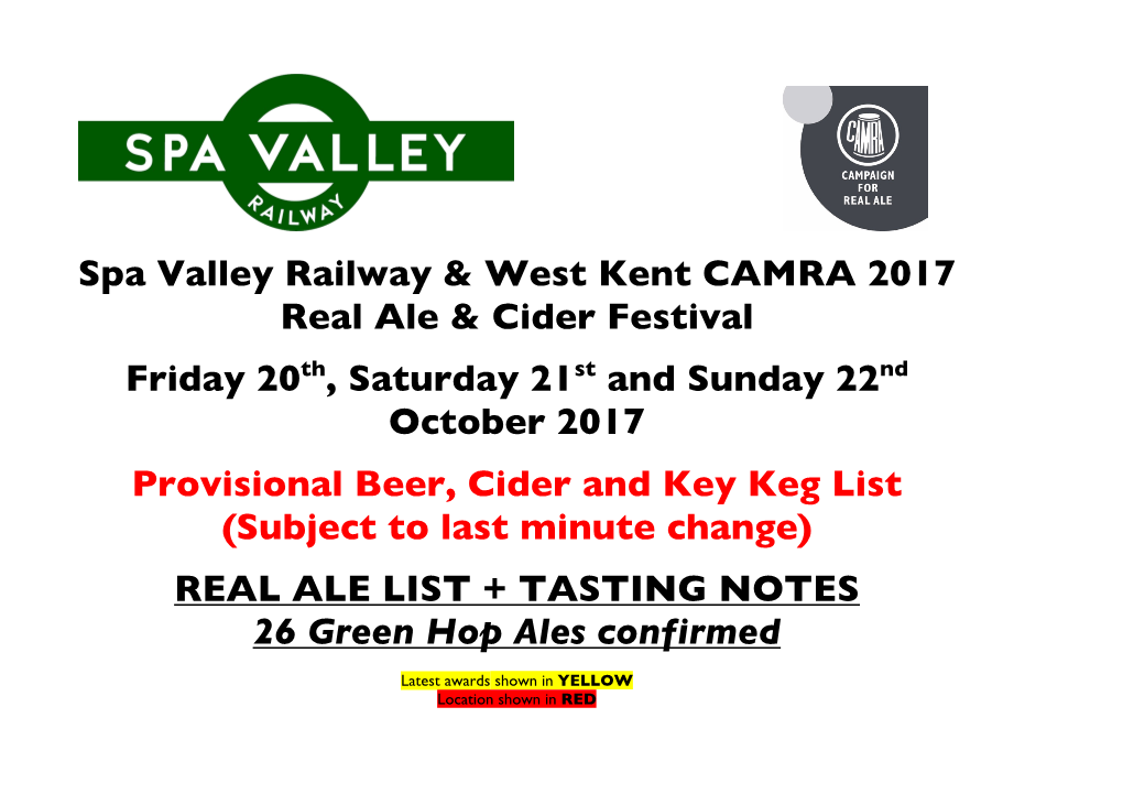 Spa Valley Railway & West Kent CAMRA 2017 Real Ale & Cider