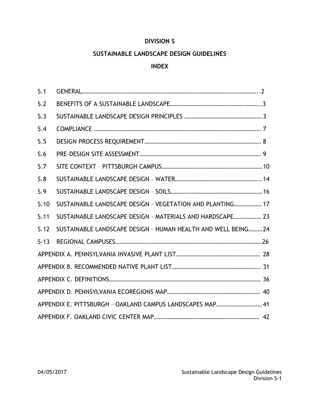 Division S Sustainable Landscape Design Guidelines