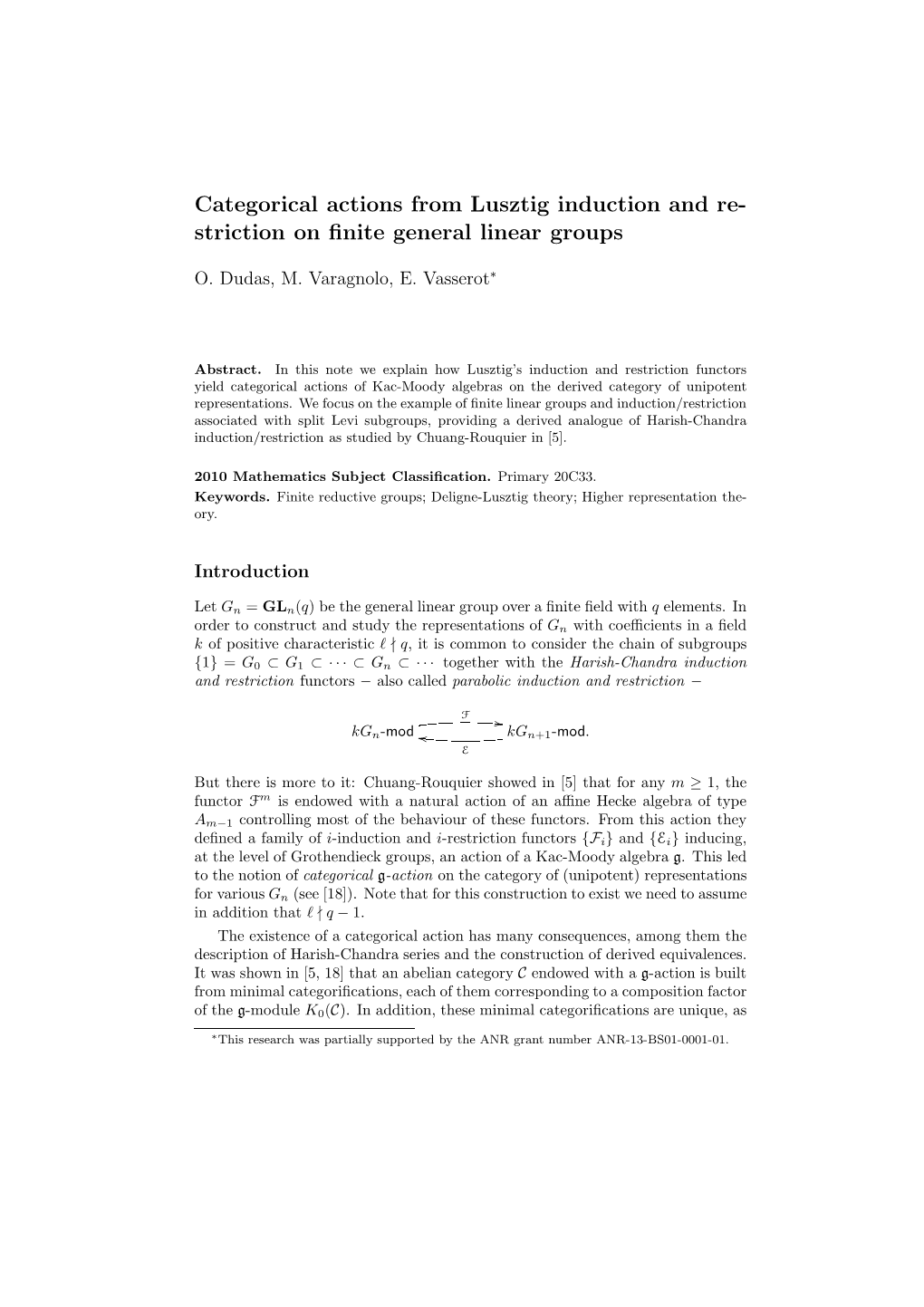 Categorical Actions from Lusztig Induction and Re- Striction on ﬁnite General Linear Groups