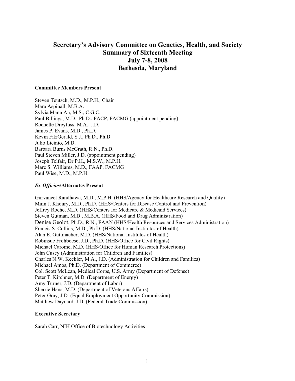 Secretary's Advisory Committee on Genetics, Health, and Society