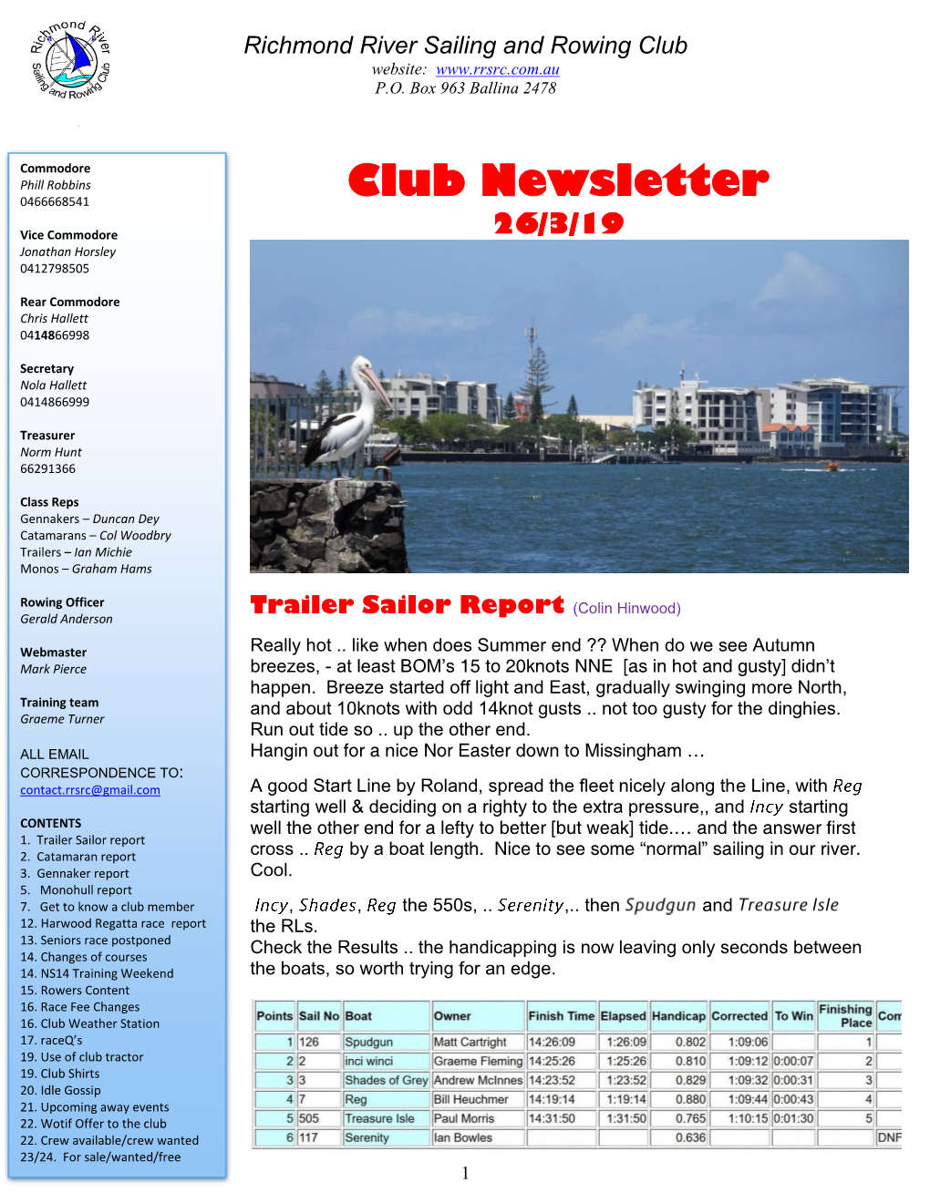 Richmond River Sailing and Rowing Club Website: P.O