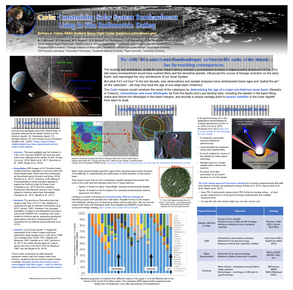 Curie: Constraining Solar System Bombardment Using in Situ Radiometric Dating Barbara A