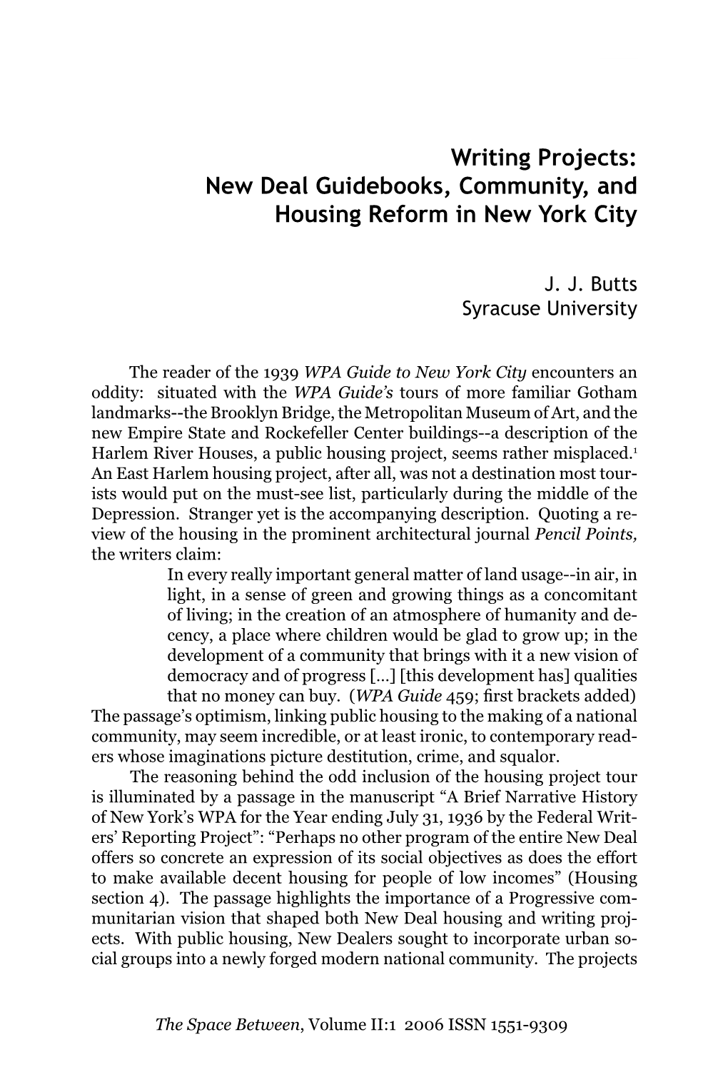 Writing Projects: New Deal Guidebooks, Community, and Housing Reform in New York City