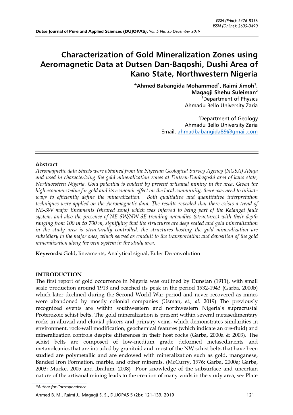 Characterization of Gold Mineralization Zones Using