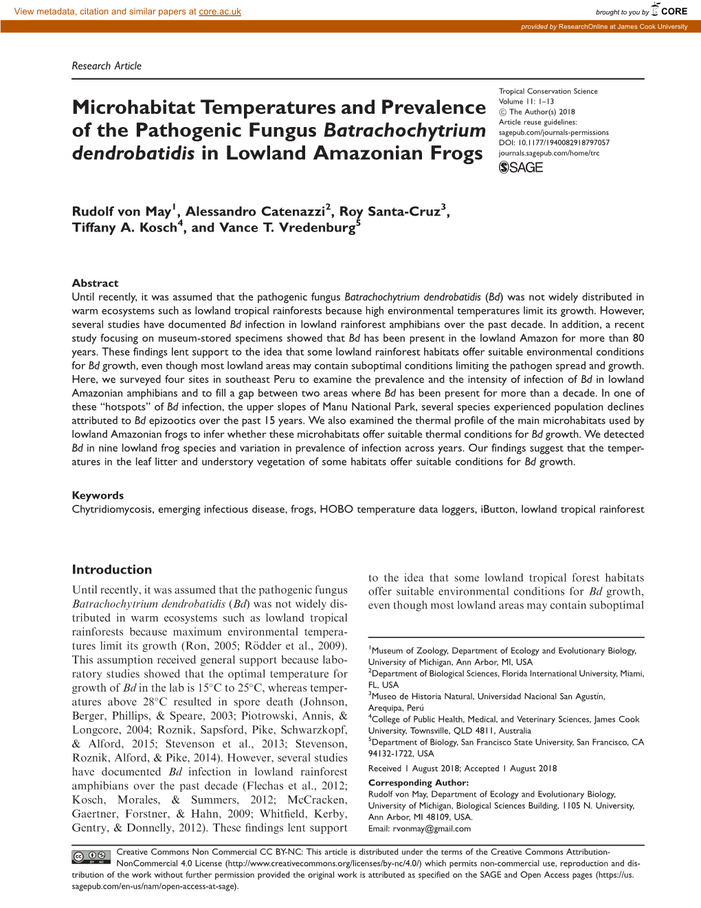 Microhabitat Temperatures and Prevalence of The