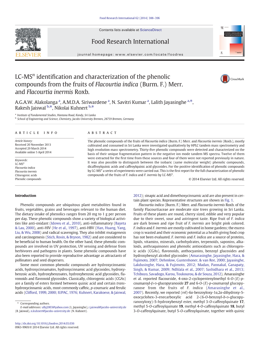 LC-Msn Identification and Characterization of the Phenolic