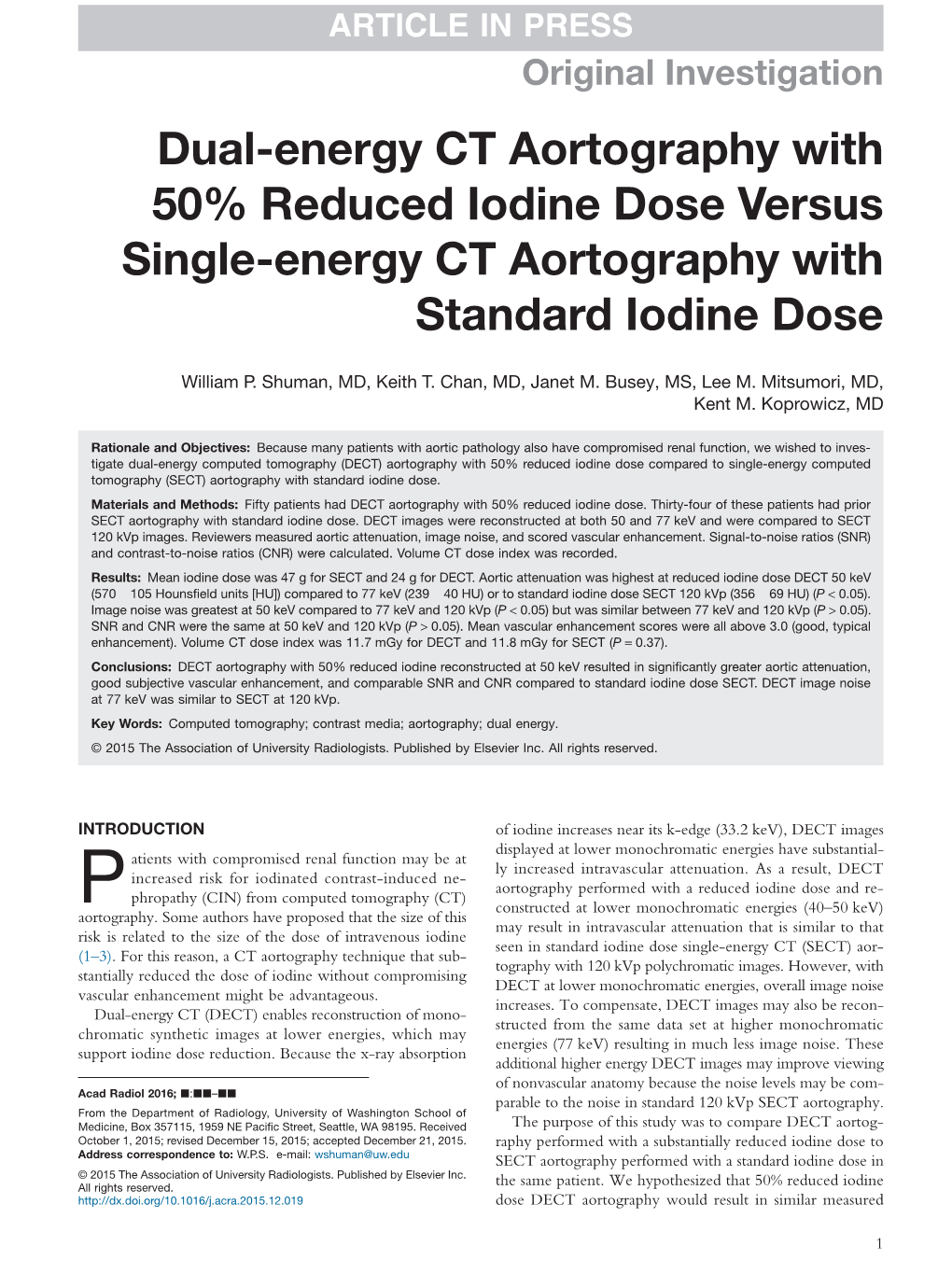 Dual-Energy CT Aortography with 50% Reduced Iodine Dose Versus Single-Energy CT Aortography with Standard Iodine Dose