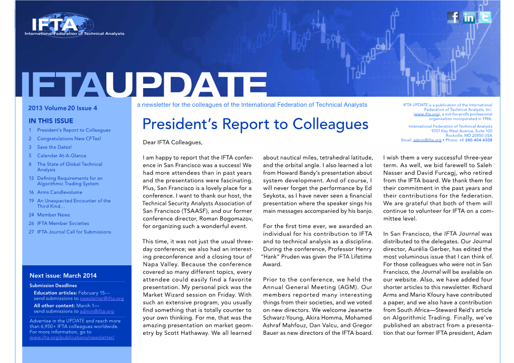 President's Report to Colleagues