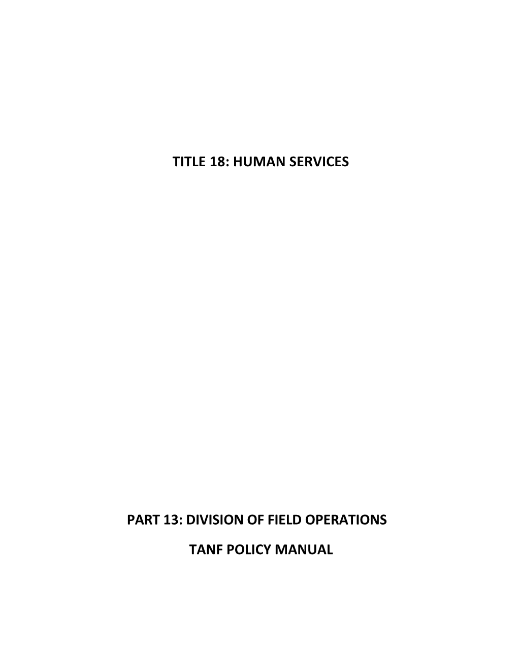 Division of Field Operations Tanf Policy Manual