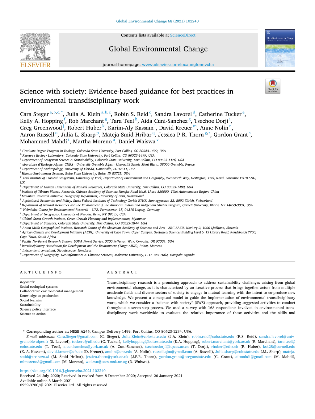 Science with Society: Evidence-Based Guidance for Best Practices in Environmental Transdisciplinary Work