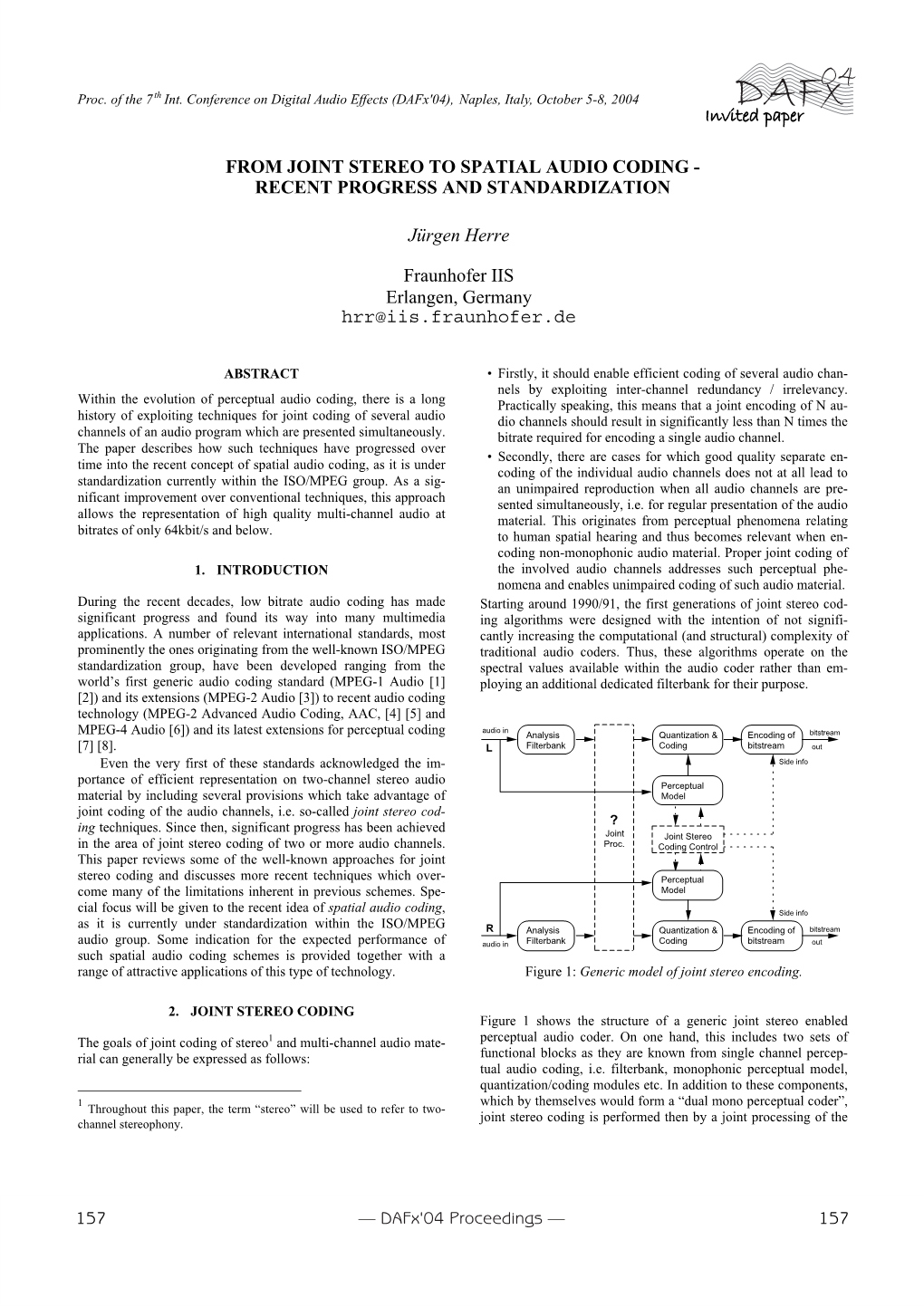 From Joint Stereo to Spatial Audio Coding - Recent Progress and Standardization