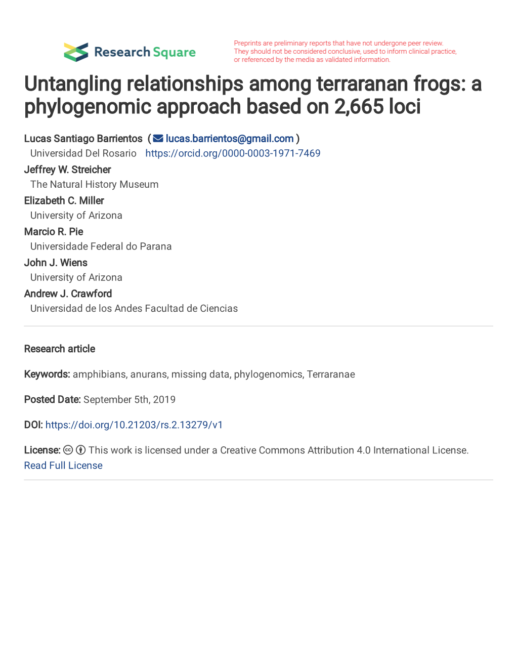 Untangling Relationships Among Terraranan Frogs: a Phylogenomic Approach Based on 2,665 Loci