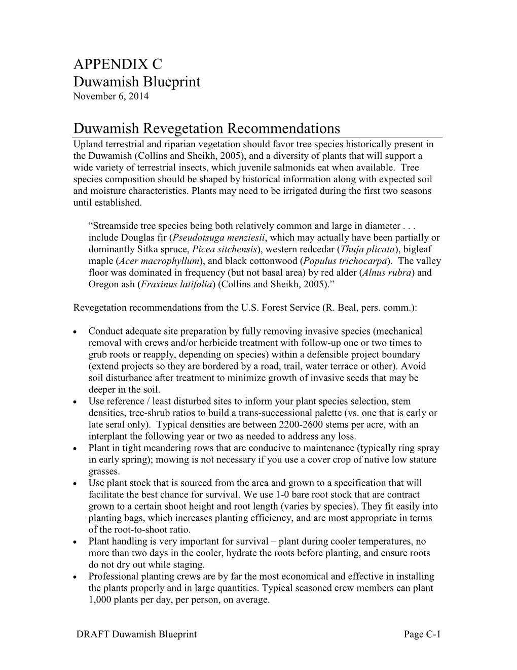 Appendix C: Revegetation Recommendations