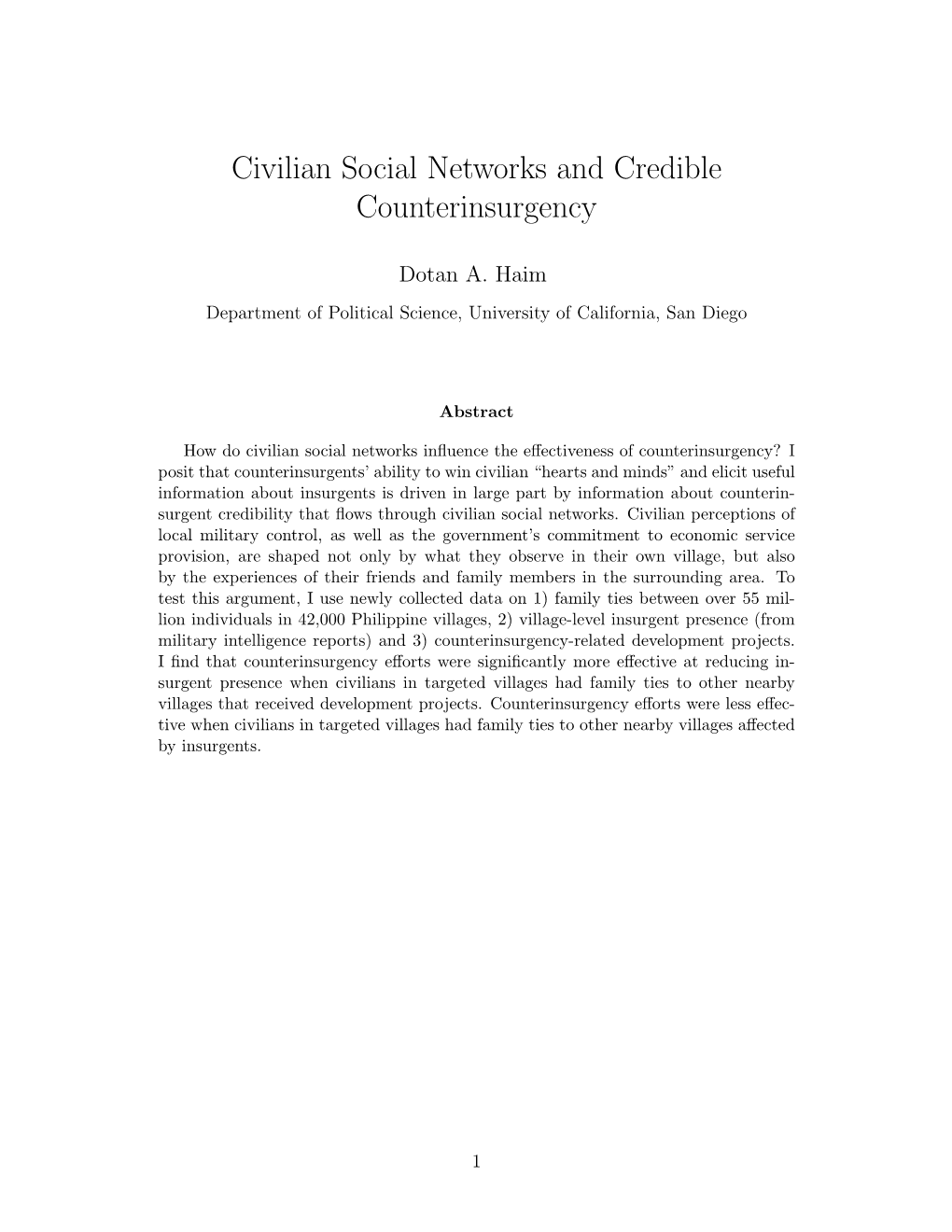 Civilian Social Networks and Credible Counterinsurgency